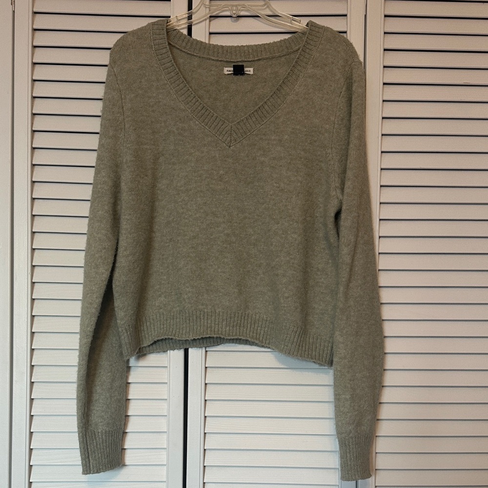 American Eagle Outfitters Olive V-Neck Sweater